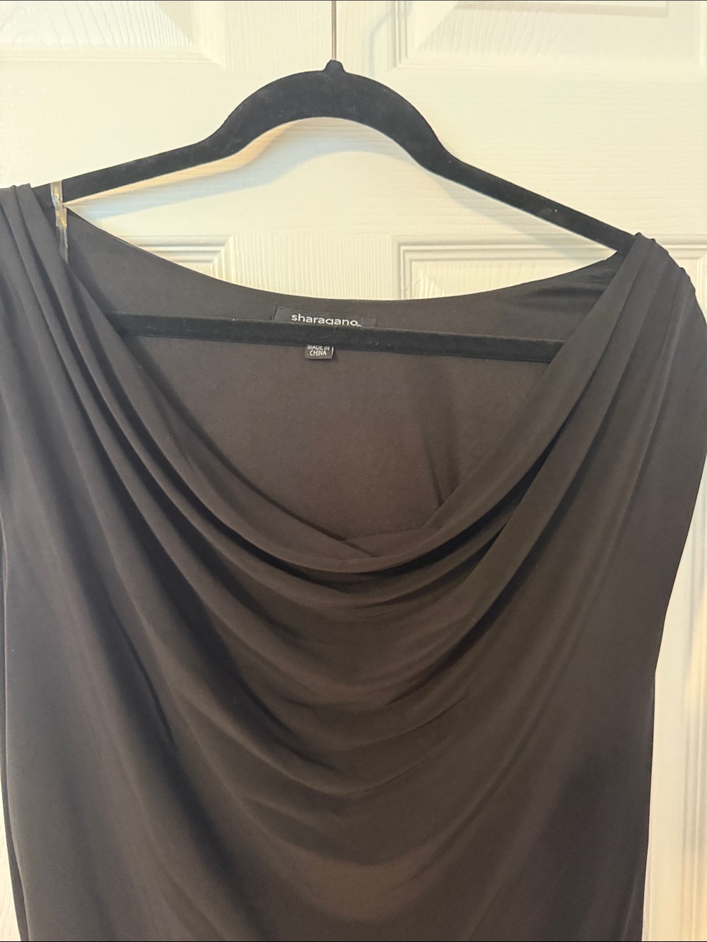 Sharagano Black Draped Cowl Neck Ruched Cocktail Dress Size 16 - Picture 3 of 12